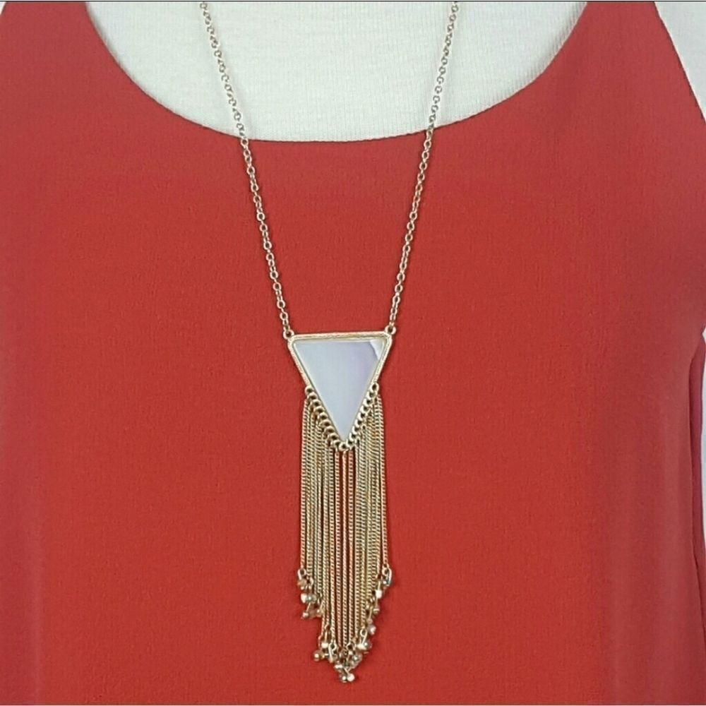 Triangle Geometric Marble Natural Faux  Stone Necklace. Boho‎